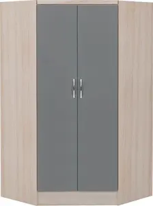 Nevada 2 Door Corner Wardrobe in Grey Gloss and Oak Effect Finish