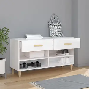 Berkfield Shoe Cabinet High Gloss White 102x35x55 cm Engineered Wood