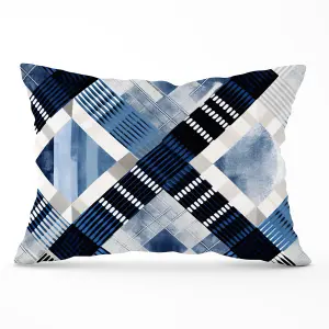 Checkered Square Black And Blue Cushions 33cm x 48cm