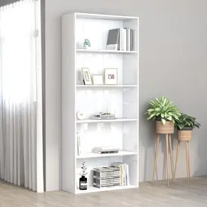 Rian Bookcase High-gloss White / 189cm H x 80cm W x 30cm D