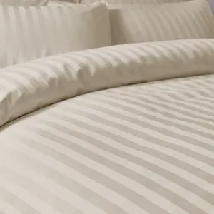 300 Thread Count Cotton Satin Stripe Duvet Cover Set Natural / Kingsize  - 2  Standard Pillowcases