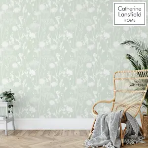 Catherine Lansfield Green Floral Pearl effect Embossed Wallpaper