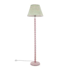 ValueLights Bobbles Rose Pink Bobbin Floor Lamp with Pink Aztec Pleated Shade - LED Bulb Included