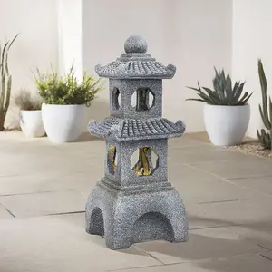 Grey LED Multi-layer Pagoda Resin Garden Fountain Water Feature with Solar Panel