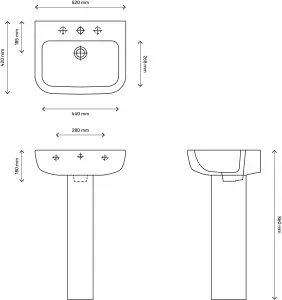 Cooke & Lewis Fabienne Gloss Alpine white Rectangular Full pedestal Basin (H)86cm (W)52cm