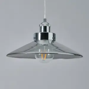 1 Light Conical Smoke Glass Shade Pendant - Nickel