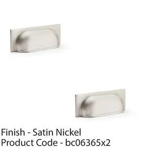 2 PACK - Backplate Cup Handle - Satin Nickel 96mm Centres Solid Brass Shaker Drawer Pull