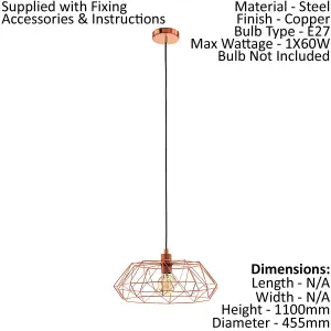 Hanging Ceiling Pendant Light Copper Cage Shade 60W E27 Hallway Feature Lamp