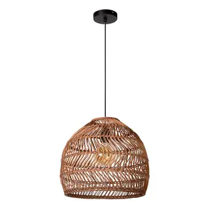 Lucide Moloko Scandinavian Rattan Pendant Light 40cm - 1xE27 - Ocher Yellow