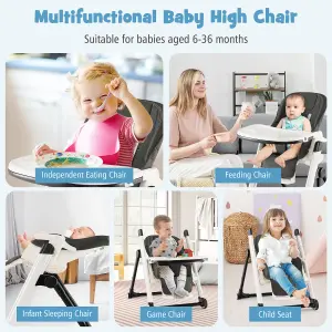 Costway Foldable Baby High Chair Feeding Chair With Recline Backrest Detachable Trays