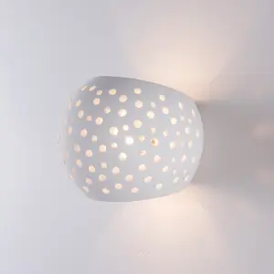 Perforated Up/Down Ceramic Wall Light, Open Sphere Shade, 1xG9 Bulb Cap 25 Watts Maximum, White finish