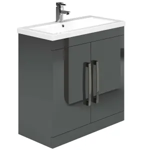 Novela 800mm Floorstanding Vanity Unit in Anthracite Gloss with Ceramic Basin