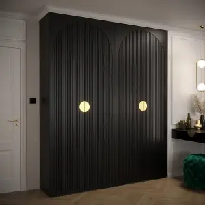 Sophisticated Manhattan I Hinged Door Wardrobe W2000mm H2370mm D470mm - Classic Black, Gold Handles, Customisable Storage