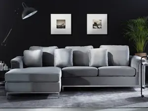 Right-Hand Corner Sofa OSLO Grey Velvet Right Hand