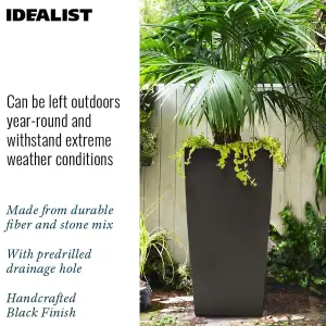 Set of 2 IDEALIST™ 89cm Tall Planter, Black Reinforced Stone Tapered Planter, Large Outdoor Plants Plant Pots L43 W43 H89 cm, 127L