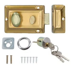 Brass Finish Door Lock Night Latch Rim Yale Type Cylinder Security Latch