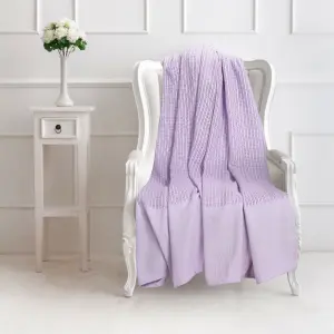 EHC Cotton Soft Hand Woven Reversible Lightweight Lavender Adult Cellular Blanket, Single 180 x 230cm