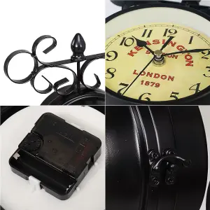 Iron Antique Look Black Round Wall Hanging Double Sided Two Faces Retro Station Clock Round