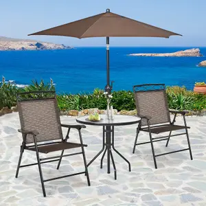 Costway Set of 2 Patio Folding Chairs Sling Chairs Armchair Dining Chair Set w/ Armrest