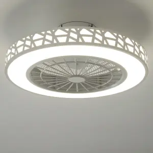 White Dia 50cm Round Acrylic Ceiling Mount LED Fan with Light, 5 Blades Lighting Fan with Remote Controller