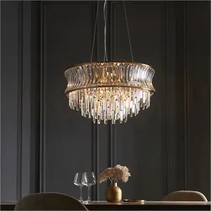 Hanging Ceiling Pendant Light - Warm Brass Plate With Crystal And Clear Glass - 9 X 6W LED E14