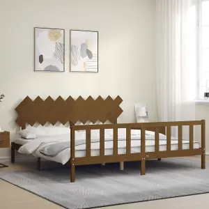 Berkfield Bed Frame with Headboard Honey Brown 200x200 cm Solid Wood