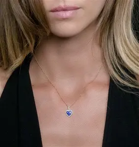 0.80Ct Sapphire Lab Diamond Heart Pendant Necklace In 9K White Gold