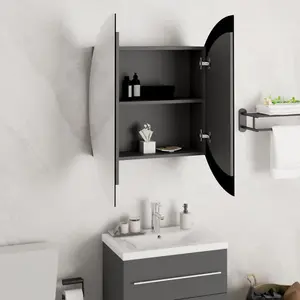 Berkfield Bathroom Cabinet with Round Mirror&LED Grey 54x54x17.5 cm