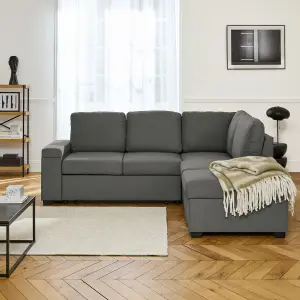 sweeek. 3-seater corner sofa bed with footstool Carl Charcoal Grey 223x83x89 cm