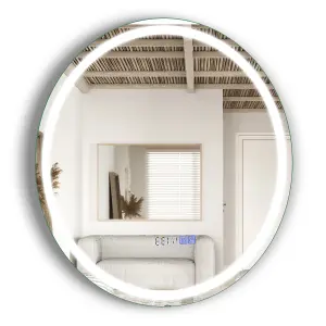 Costway 80 x 80cm LED Bathroom Mirror Wall Mounted Round Mirror with 3-Color Dimmable Lights