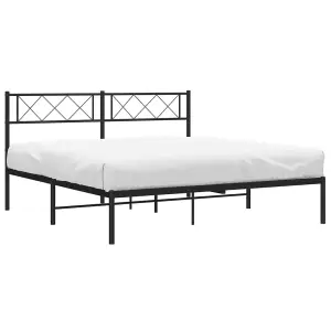 Berkfield Metal Bed Frame with Headboard Black 5FT King Size