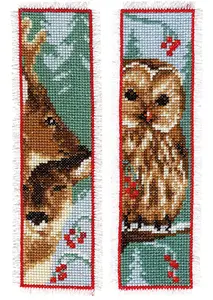 B/MARK PK2 OWL/DEER - Counted Cross Stitch Kit: Bookmark: Owl and Deer: Set of 2 - Vervaco