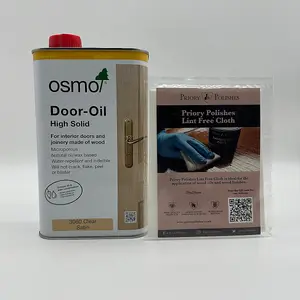 Osmo Door Oil 3060 (Clear Satin 1 Litre) & Free Priory Polishes Lint Free Cloth