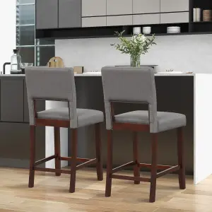 Costway Set of 2 Bar Stools Linen Counter Height Chair Upholstered Kitchen Island Stool