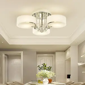 Modern Round Chandelier Acrylic LED Ceiling Light with Crystal Accent Color Changing