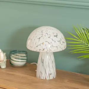 ValueLights Beau White Confetti Glass Mushroom Table Lamp with Tapered Lampshade - Bulb Included