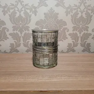 Candle Holder - Glass/Metal Frame - L10 x W10 x H15 cm