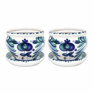 Granada Hand Painted White Set of 2 Bola Plant Pots & Drainage Plates (D) 25cm