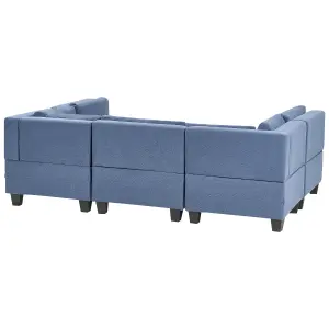 5-Seater Modular Fabric Sofa with Ottoman Blue UNSTAD