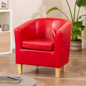 Meriden 68cm Wide Red PU Vegan Leather Accent Tub Chair Supplied with Both Light and Dark Wooden Legs