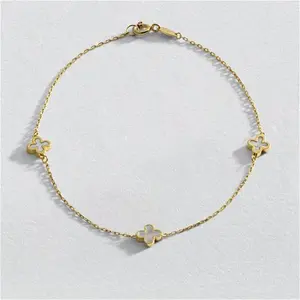 Revere 9Ct Yellow Gold Mother Of Pearl Clover Bracelet