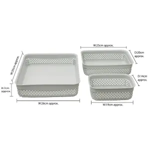 JVL Droplette Design Set of 3 Rectangular Plastic Storage, 3 Sizes, Grey