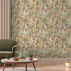 Grandeco Handpainted Delphinium Forest Floral Garden Textured Wallpaper, Sage Green Neutral