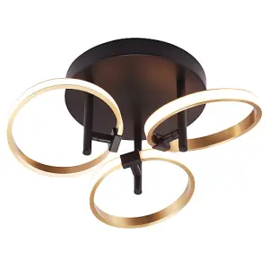 Modern Adjustable Gold Halo Rings LED Ceiling Light Fitting with Mat Black Base