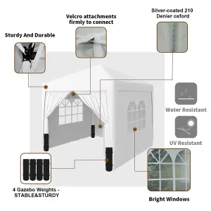 SunDaze Garden Pop Up Gazebo Party Tent Camping Marquee Canopy with 4 Sidewalls Carrying Bag White 2x2M