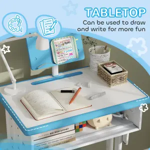 HOMCOM Kids Desk and Chair Set w/ Drawer, Book Stand, Pen Slot, Blue