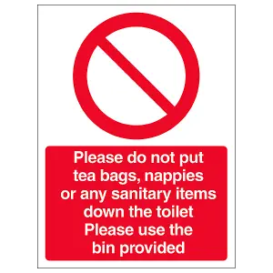 Do Not Put Down Toilet Use Bin Sign - Adhesive Vinyl 200x300mm (x3)