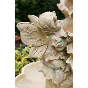 Primrose Fae Falls 4-Tier Cream Cascading Garden Outdoor Patio Water Feature with LED Lights H105cm