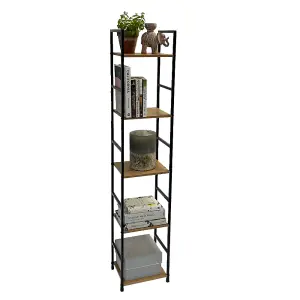 Racking Solutions 5 Tier Bookshelf, Oak Effect Shelves & Black Metalwork 1440mm H x 291mm W x 235mm D