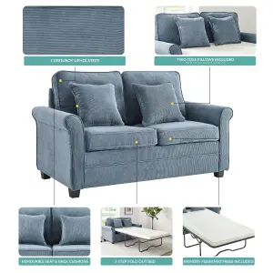 Ramy Corduroy 2 Seater Fold Out Sofa Bed Blue Convertible Sleeper Sofa